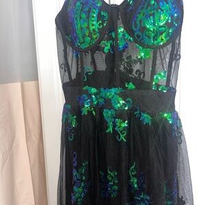 Black Dress with Green and Blue Embroidery